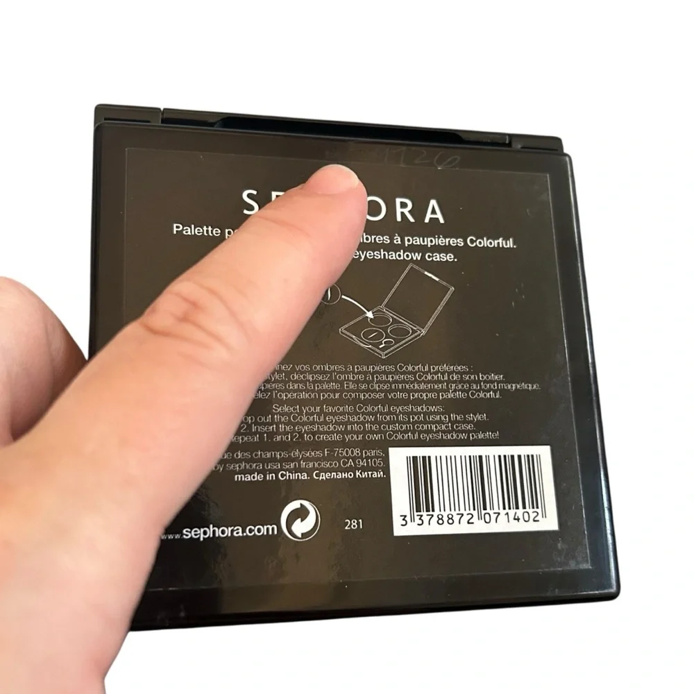 Sephora Custom Colorful Eyeshadow Case + 2 Shadows Black & Silver Refillable